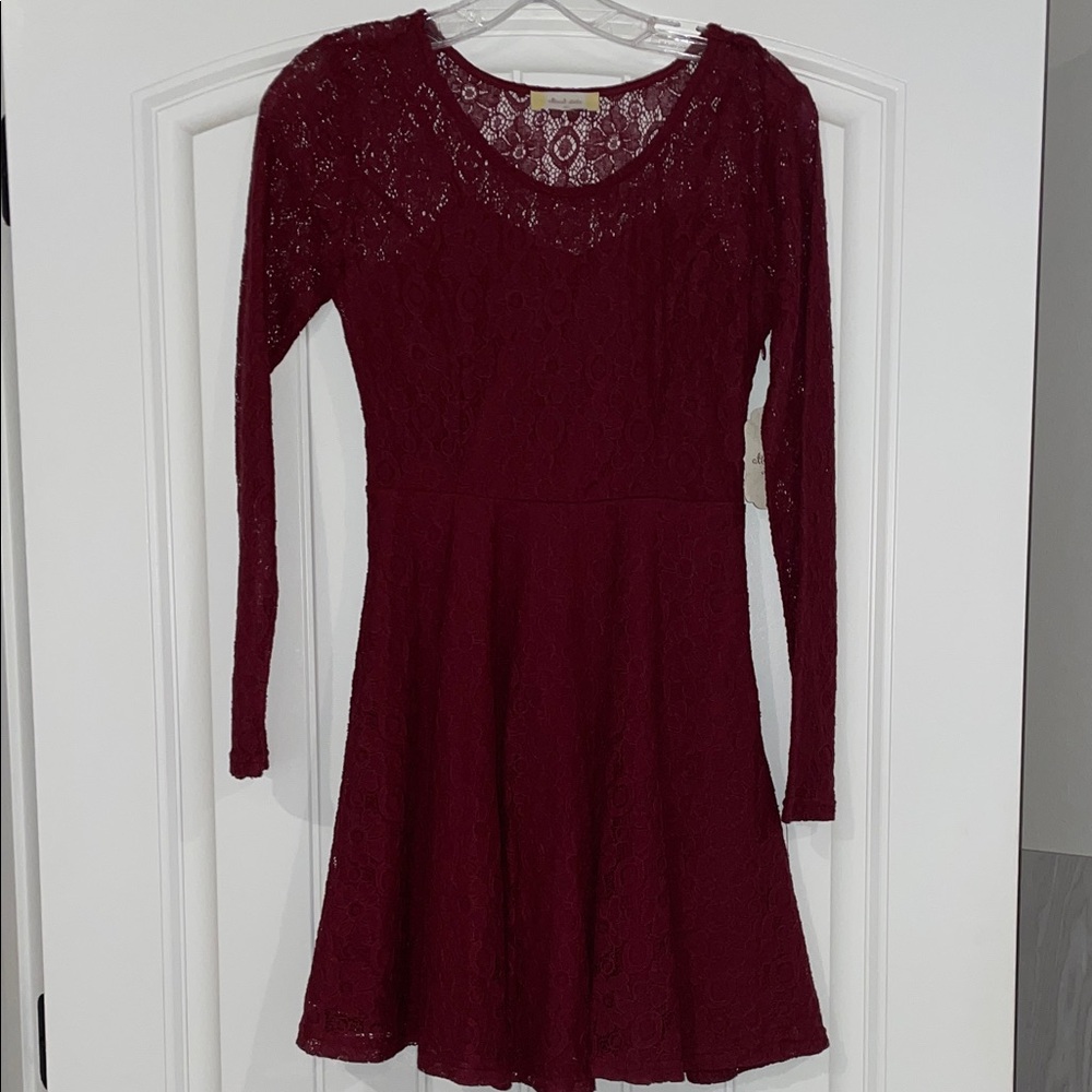 Altar'd State Burgundy Lace Long Sleeve Dress